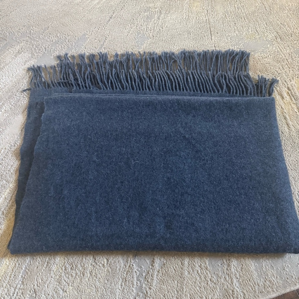 Restoration Hardware 100% CASHMERE Throw Blue fringe - Picture 9 of 9